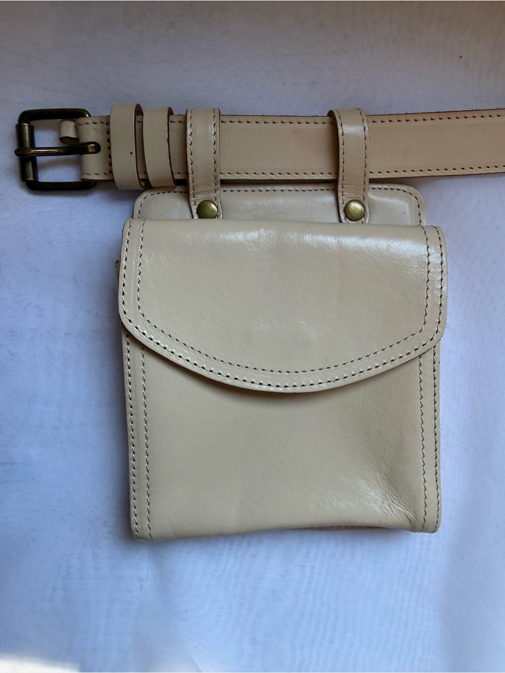 Anthropologie Leather Belt Bag Mini Waist Pouch Ivory Cream - Picture 2 of 8